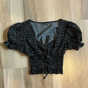 puff sleeve polka dot top